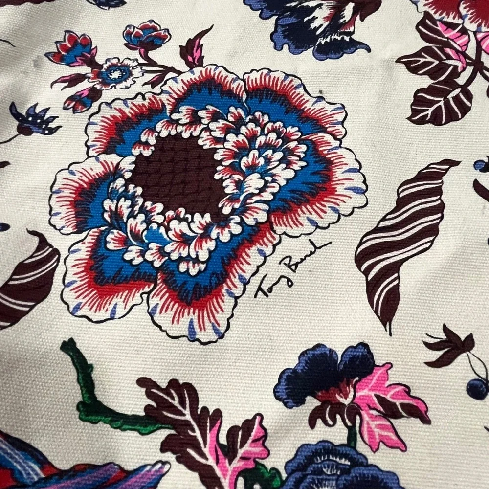 Tory Burch Happy Times‎ Floral Print Reversible Tote Bag Cream Navy Blue